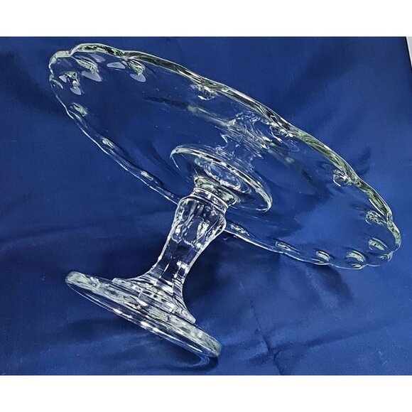 Vintage Clear Glass Pedestal Cake Stand With Scalloped Edge Design - Picture 5 of 8